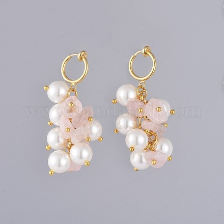 Natural Rose Quartz Chip Clip-on Earrings EJEW-JE03834-01-1