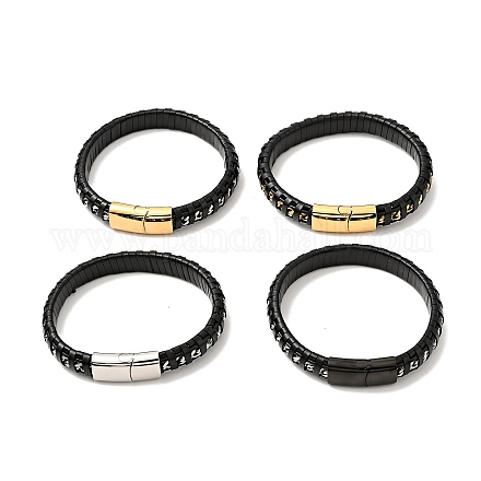 Cuero negro y 304 cuerda de acero inoxidable pulsera de cordón trenzado cierre magnético para hombres y mujeres BJEW-C021-12-1