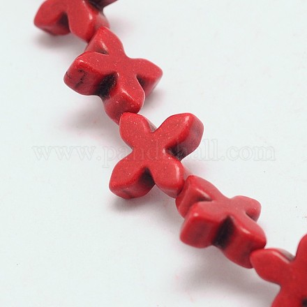 Dyed Synthetical Turquoise Cross Bead Strand G-P083-86G-1
