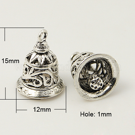 Tibetan Style Hollow Bell Charms TIBEP-J004-AS-1