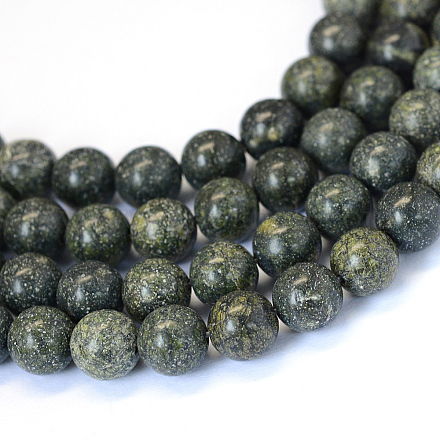 Rangées de perles rondes en dentelle serpentine naturelle / verte G-E334-6mm-14-1