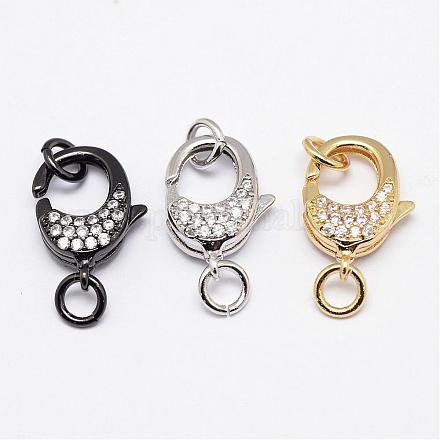 Brass Micro Pave Grade AAA Cubic Zirconia Lobster Claw Clasps ZIRC-P029-09-NR-1