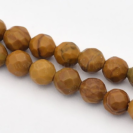 Faceted Round Natural Petrified Wood Beads Strands G-E302-080-4mm-1