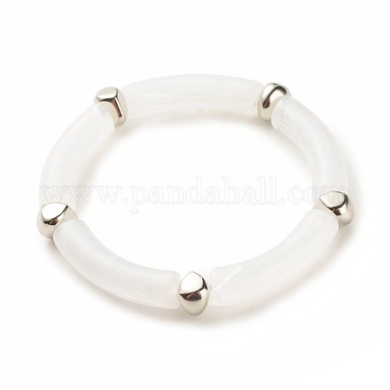 Braccialetto elasticizzato grosso tubolare curvo acrilico bianco con plastica ccb per donna BJEW-JB08126-01-1