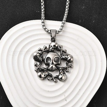 Ожерелья с подвеской в виде черепа из нержавеющей стали 304 для женщин и мужчин NJEW-Z076-01AS-1