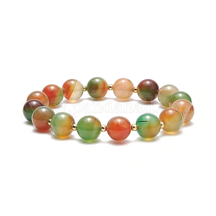 Dyed Natural Peacock Agate Round Beaded Stretch Bracelet BJEW-TA00232-1