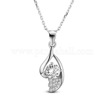TINYSAND 925 Sterling Silver Tear of Joy Cubic Zirconia Pendant Necklace TS-N399-S-16-1