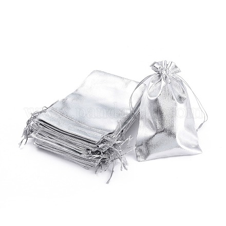 オーガンジーバッグ巾着袋  長方形  銀  16x11cm OP-S009-16x11cm-01-1