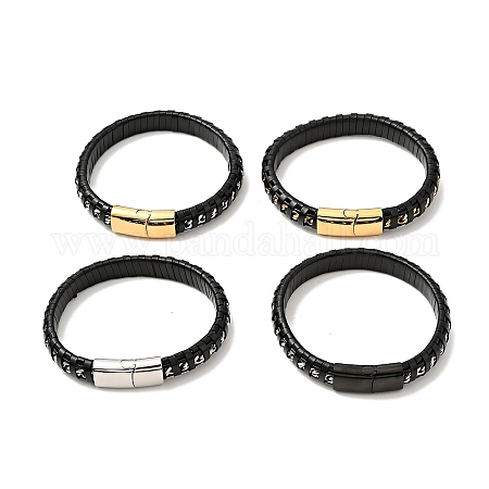 Men's Steel Art Black Braided Leather Bangle Bracelet with Stainless Steel  Black IP Anchor Clasp (8.5)