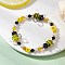 Austrian Crystal & Glass Pearl & Handmade Millefiori Beads Stretch Bracelets for Women, Beeds & Flower, Yellow, Inner Diameter: 1-7/8 inch(4.7cm)