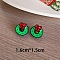 Christmas Theme Resin Stud Earrings, with Brass Earring Findings, Lime Green, Ring, 16x15mm