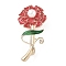 Zinc Alloy Crystal Rhinestone Brooches, Flower Enamel Pins with Plastic Beads for Women, Golden, Dark Red, 50x24mm