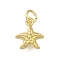 Brass Charms, Starfish Charm, Long-Lasting Plated, Rack Plating, Lead Free & Cadmium Free, with Jump Ring, Real 18K Gold Plated, 11.5x10x4.5mm, Hole: 3mm