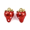 Brass Enamel Pendants, with Jump Ring, Cadmium Free & Lead Free, Real 18K Gold Plated, Strawberry Charms, Red, 16.5x12mm, Hole: 3mm