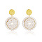 Flat Round 304 Stainless Steel Glass Seed Beads Dangle Stud Earrings, Golden, White, 57x40mm