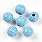 Easter Theme Printed Wood Beads, Round, Deep Sky Blue, 14.5~15x15.5~16.5mm, Hole: 4~4.5mm