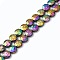Electroplated Natural Lava Rock Beads Strands, Faceted, Flat Round, Rainbow Plated, 10~10.5x4.5~5mm, Hole: 0.8~1mm, about 40pcs/strand, 16.14''(41cm)