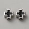 Alloy Enamel Beads, Cross, Platinum, Black, 8x7.5x3.5mm, Hole: 1.7mm