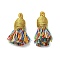 Cotton Tassel Pendants, with Polyester, Goldenrod, 32~37x11~12mm, Hole: 2x4.5mm