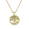 304 Stainless Steel Pendant Necklaces, with Polymer Clay Rhinestones, Flat Round with Tree of Life, Real 18K Gold Plated, 15.87 inch(40.3cm)