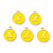 Golden Plated Alloy Enamel Charms, Enamelled Sequins, Flat Round with Letter, Gold, Letter.X, 14x12x2mm, Hole: 1.5mm