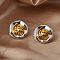 Irregular Flat Round Brass Stud Earrings, Real 22K Gold Plated, 19x20mm