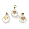 Natural Keshi Pearl Pendants, Teardrop Charms with 316 Stainless Steel Slices, Ion Plating(IP), Real 18K Gold Plated, Floral White, Heart, 15~18x10~12x6~7mm, Hole: 2.8mm