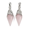 Natural Rose Quartz Faceted Bicone Big Pendants, with Brass Findings, Platinum, 50~54x16~17mm, Hole: 7x5mm