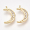Brass Micro Pave Cubic Zirconia Charms, Moon, Clear, Nickel Free, Real 18K Gold Plated, 14x8.5x2mm, Hole: 1mm