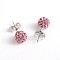 Polymer Clay Rhinestone Ball Stud Earrings, with Steel Pins, Light Rose, 8~9mm, Pin: 0.8mm