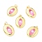 Rack Plating Brass Cubic Zirconia Pendants, with Enamel, Long-Lasting Plated, Lead Free & Cadmium Free & Nickel Freel, Real 18K Gold Plated, Oval with Evil Eye, Pearl Pink, 26x18x5mm, Hole: 3mm, Jump Ring: 5x1mm, 3mm Inner Diameter