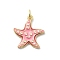 Brass Enamel Pendants, Rack Plating, Long-Lasting Plated, Cadmium Free & Lead Free, Real 18K Gold Plated, with Jump Ring, Starfish, 18x16.5x2mm, Hole: 3mm