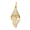 Rack Plating Brass Micro Pave Cubic Zirconia Pendants, Shell, Cadmium Free & Lead Free, Long-Lasting Plated Charms, with Jump Ring, Real 18K Gold Plated, 29x13x6mm, Hole: 7x4.5mm