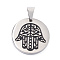 304 Stainless Steel Pendants, with Enamel, Polishing, Flat Round with Hamsa Hand/Hand of Miriam, Stainless Steel Color, 25x3mm, Hole: 7.5x5mm