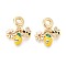 Brass Micro Pave Clear Cubic Zirconia and Enamel European Dangle Charms, Lemon & Flower & Bees, Large Hole Pendants, Real 18K Gold Plated, Yellow, 28mm, Hole: 4.8mm