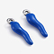304 Stainless Steel Pendants, Enamelled Sequins, Horn of Plenty/Italian Horn Cornicello Charms, Stainless Steel Color, Blue, 17.5x4.5x3.5mm, Hole: 1mm