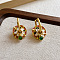 Flat Round with Lotus Brass Enamel Hoop Earrings, Matte Gold Color, 28x21mm