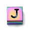 Ion Plating(IP) 304 Stainless Steel Square Slide Charms, Rainbow Color, Letter J, 9x8x4mm, Hole: 3.5x8.5mm