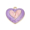 Alloy Enamel Pendants, Heart Charm, Golden, Medium Purple, 18x18.5x4mm, Hole: 1.8mm