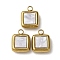 304 Stainless Steel Resin Pendants, Ion Plating(IP), Golden, Square, 12.5x9.5x4mm, Hole: 2mm