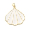 Brass Enamel Pendants, Shell Shape, Long-Lasting Plated, Rack Plating, Lead Free & Cadmium Free, Real 18K Gold Plated, White, 26x26x2mm, Hole: 4x3.5mm