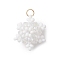 Glass Seed Beaded Snowflake Pendants, with Glass & 304 Stainless Steel Jump Rings, Real 18K Gold Plated, Faceted, White, 18x16x8mm, Hole: 3mm