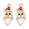 Christmas Theme Alloy Enamel Pendants, Cadmium Free & Lead Free, Light Gold, Santa Claus, 25.5x11.5x2.5mm, Hole: 1.8mm