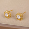Exquisite Brass Pave Clear Cubic Zirconia Flower Stud Earrings, Golden, 9.7x9.7mm