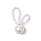 Easter ABS Plastic Imitation Pearl Pendants, Rabbit Charm, with Plastic Copper Wire, White, 43x27x14mm