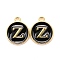 Golden Plated Alloy Charms, Cadmium Free & Lead Free, with Enamel, Enamelled Sequins, Flat Round with Letter, Black, Letter.Z, 14x12x2mm, Hole: 1.5mm