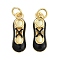 Brass Enamel Pendants, with Jump Ring, Cadmium Free & Lead Free, Long-Lasting Plated, Rack Plating, Ballet Shoes Charms, Real 18K Gold Plated, Black, 19x6.5x3.5mm, Hole: 3mm