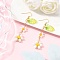 Electroplate Glass Dangle Earrings, Flower, with Transparent Glass, Golden, White, 68~69x17mm