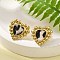 304 Stainless Steel Stud Earrings for Women, with PU Leather Fur, Heart, Real 14K Gold Plated, 17.5x19mm