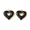 304 Stainless Steel Enamel Pendants, Heart Charms, Real 18K Gold Plated, PVD Vacuum Plating, Black, 18x18.5x4mm, Hole: 1.5mm